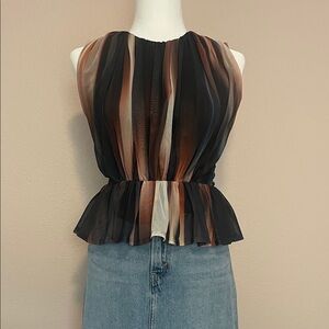 Express Womens XS Mesh Peplum Top Sleeveless Abstract Print‎ Brown Black Tan